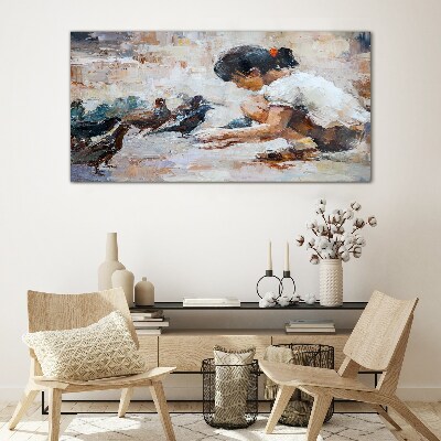 Childhood among the birds Glass art print