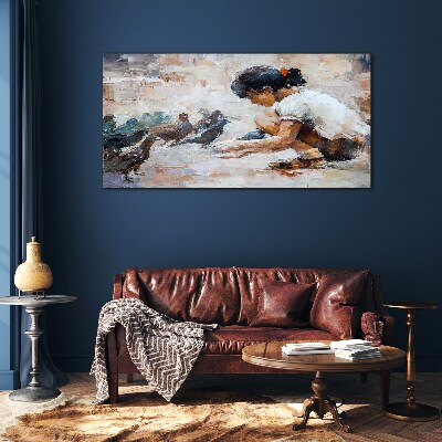 Childhood among the birds Glass art print