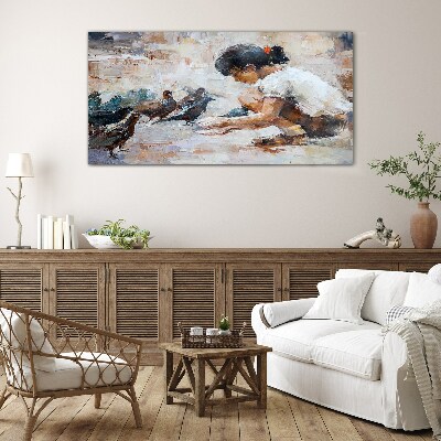Childhood among the birds Glass art print