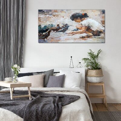 Childhood among the birds Glass art print