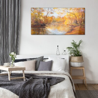 Autumn scenery by the river Wall art on glass