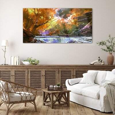 Abstraction forest river nature Glass Wall Art