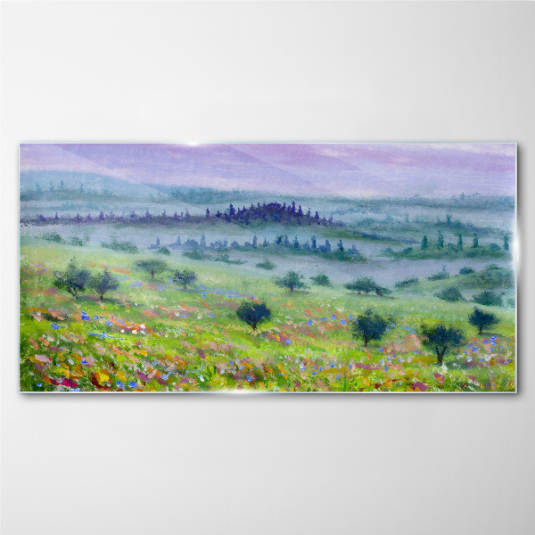 Painting tree landscape Glass Print