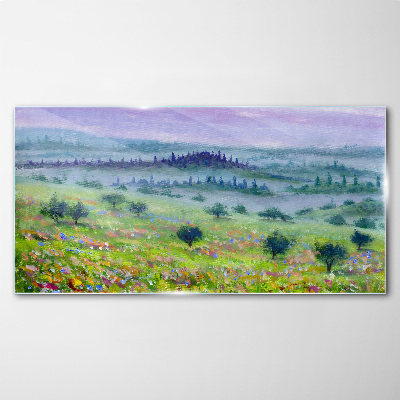 Painting tree landscape Glass Print