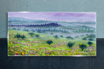 Landscape in pastel colors Wall art on glass