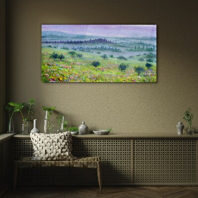 Landscape in pastel colors Wall art on glass