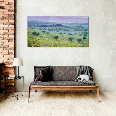 Painting tree landscape Glass Print