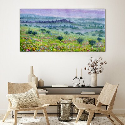 Painting tree landscape Glass Print