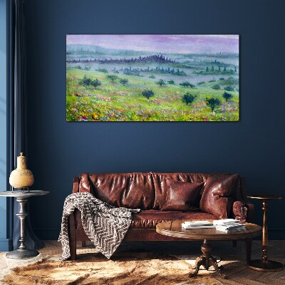 Landscape in pastel colors Wall art on glass