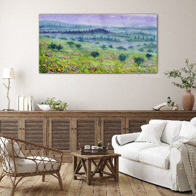 Landscape in pastel colors Wall art on glass