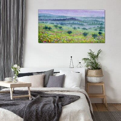 Painting tree landscape Glass Print