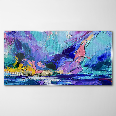 Abstract landscape in shades of purple Glass art print