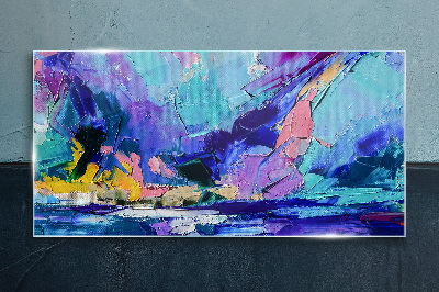 Abstract landscape in shades of purple Glass art print