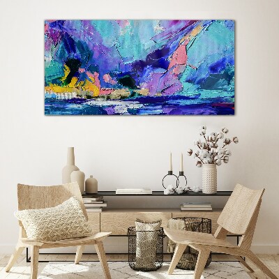 Abstract landscape in shades of purple Glass art print
