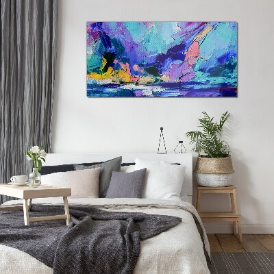 Abstract landscape in shades of purple Glass art print