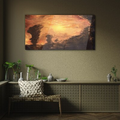 Sunset above the clouds Glass art print