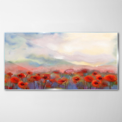 Floral landscape in pastel colors Glass art print