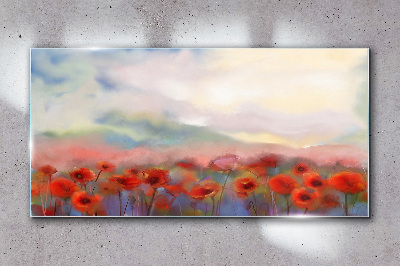 Floral landscape in pastel colors Glass art print