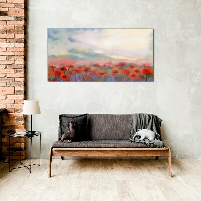 Abstract flowers poppies Glass Wall Art