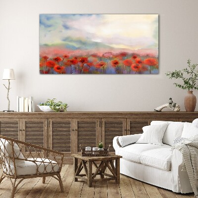 Floral landscape in pastel colors Glass art print