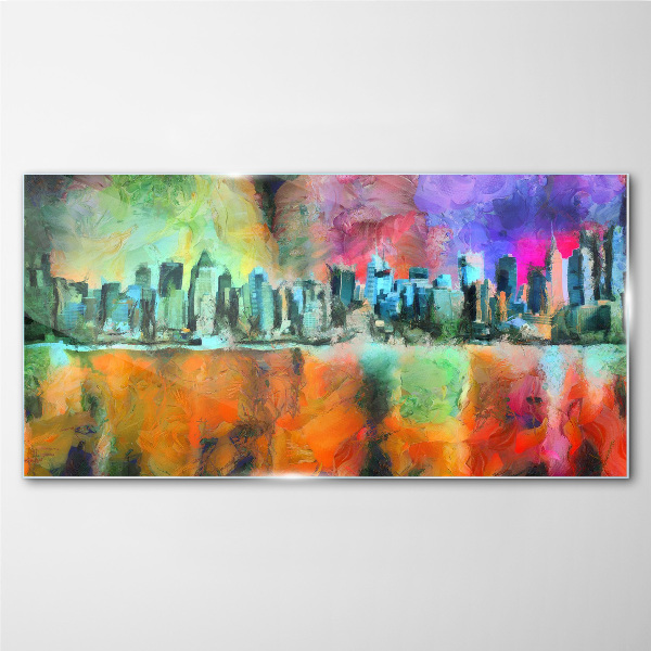 Colorful city skyline landscape Glass art print