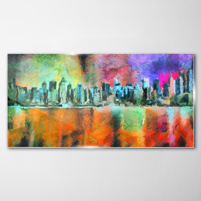 Colorful city skyline landscape Glass art print