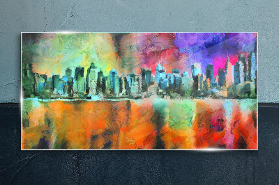 Colorful city skyline landscape Glass art print