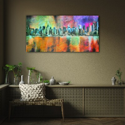 Colorful city skyline landscape Glass art print
