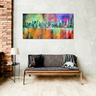 Colorful city skyline landscape Glass art print