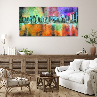 Colorful city skyline landscape Glass art print