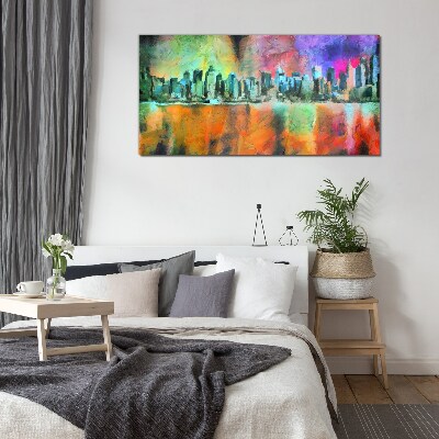 Colorful city skyline landscape Glass art print