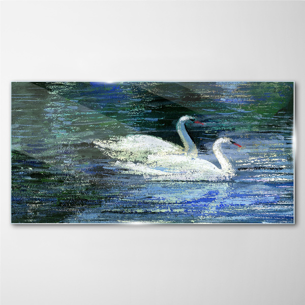 Calm water with swans Glass art print