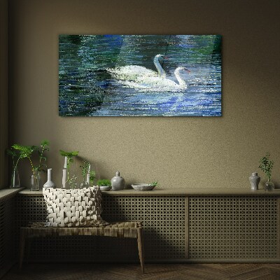 Calm water with swans Glass art print