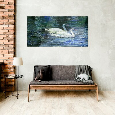 Calm water with swans Glass art print