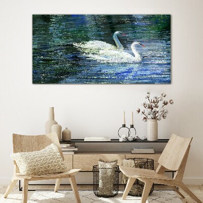 Calm water with swans Glass art print