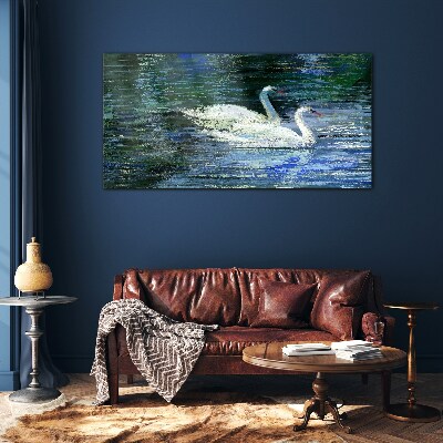 Calm water with swans Glass art print