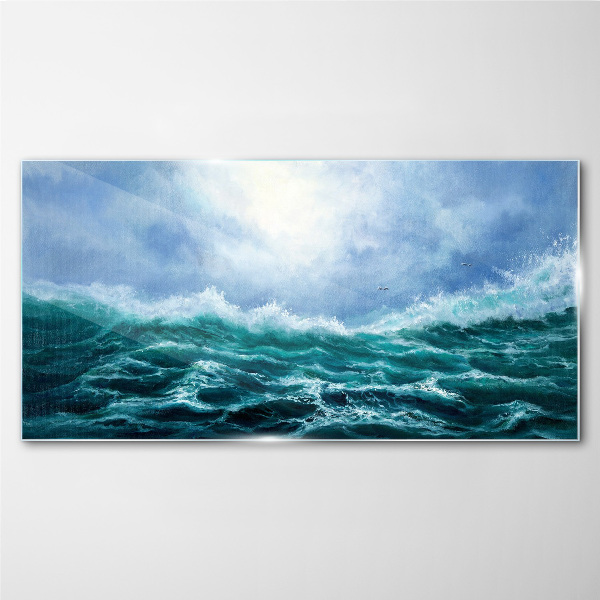 Stormy sea in shades of blue Wall art on glass