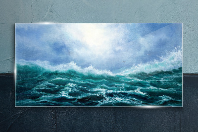 Stormy sea in shades of blue Wall art on glass