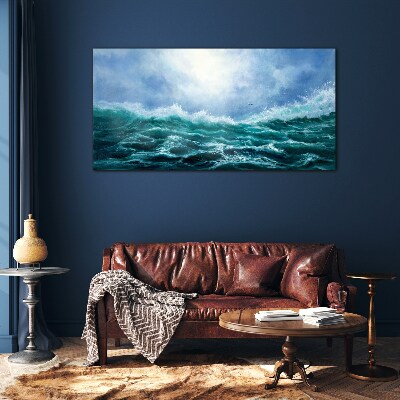 Stormy sea in shades of blue Wall art on glass