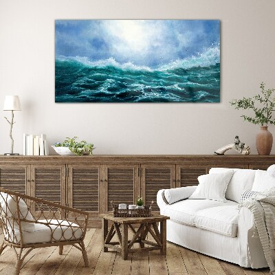Stormy sea in shades of blue Wall art on glass