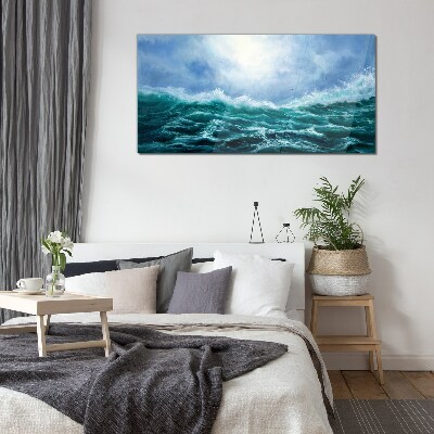 Stormy sea in shades of blue Wall art on glass