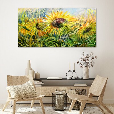 Sunflowers in the summer sun Glass art print