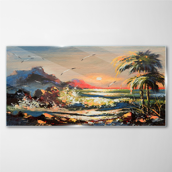 Tropical sunset over the sea Wall art on glass