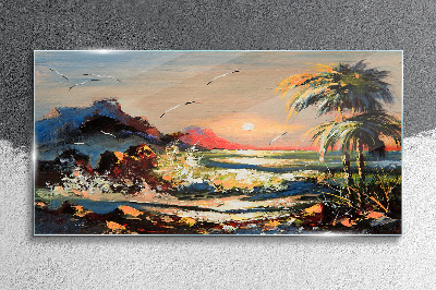 Tropical sunset over the sea Wall art on glass