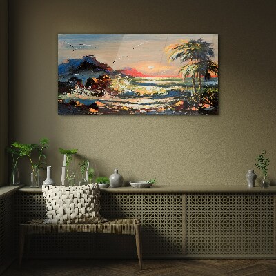 Coast sunset Glass Print