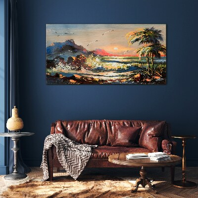 Tropical sunset over the sea Wall art on glass