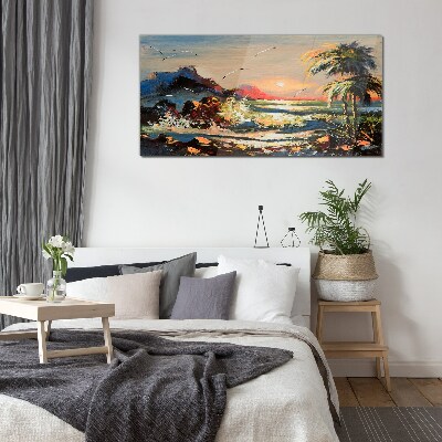Tropical sunset over the sea Wall art on glass