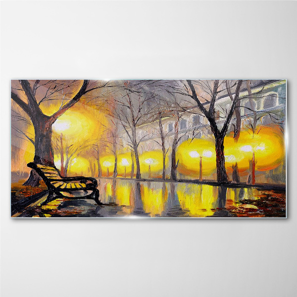 Golden lights in the park Glass art print