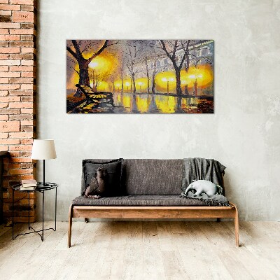 Golden lights in the park Glass art print