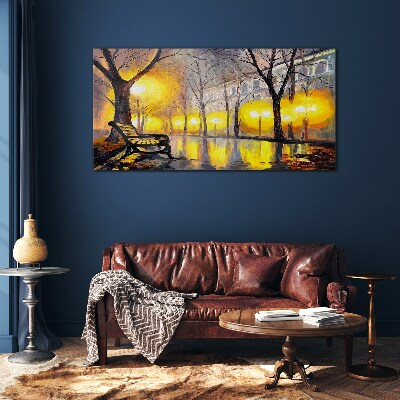 Golden lights in the park Glass art print
